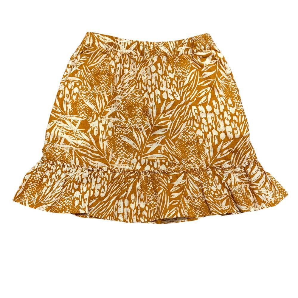 Christian Siriano Small Linen Mini Skirt Orange Botanical Ruffle Pockets Small